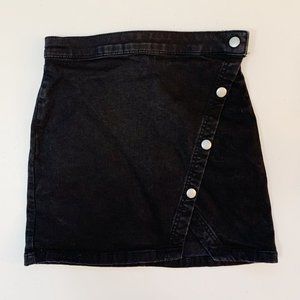 We The Free Asymmetrical Black Denim Jean Button Up Wrap Skirt 0 free people